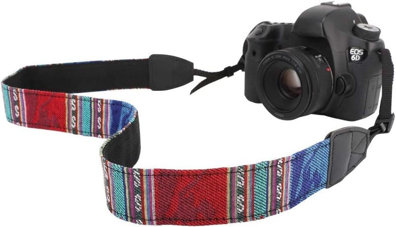 MoKo حزام كاميرا، قماش قطن بريميوم مضفر قابل للتعديل حزام كتف رقبة عالمي لجميع كاميرات DSLR الرقمية كانون، فوجي، نيكون، أوليمبوس، باناسونيك، بينتاكس، سوني - أزرق بوهيمي - Image 1